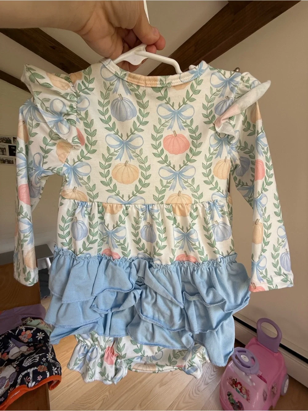 Baby Floral Pumpkin Bow Romper - Pastel Multicolor